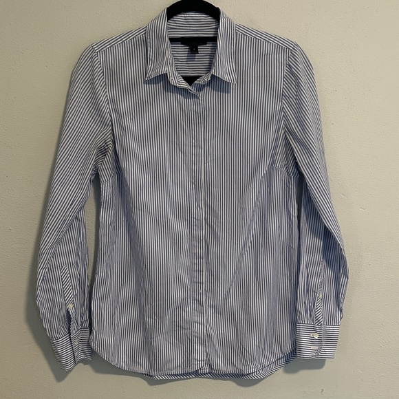 J. Crew Navy and White Striped Button Down Shirt - Picture 1 of 3